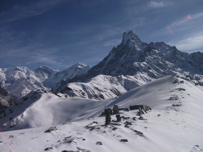 Snow-covered view of Mardi Himal 