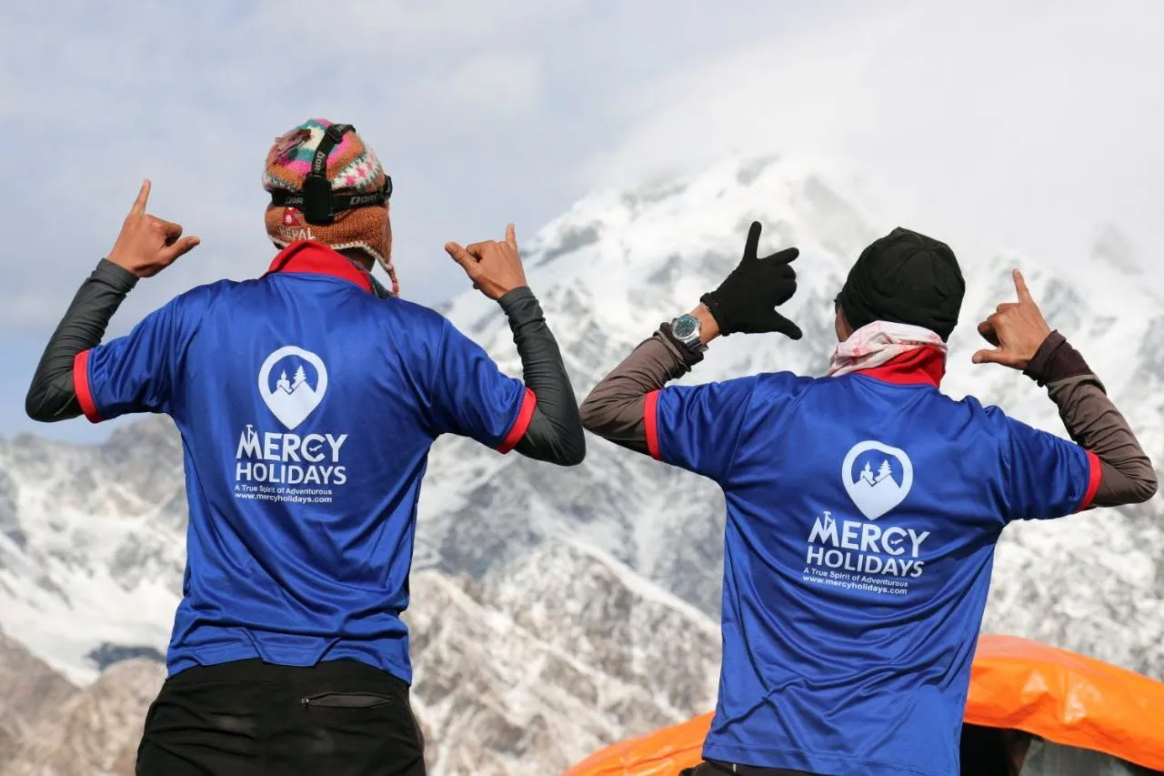Mountain landscape with skier